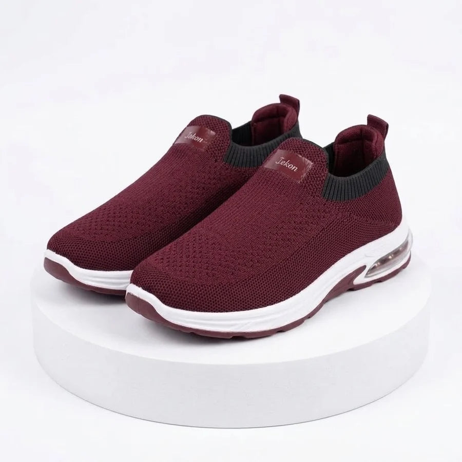 COMMERZA Knit Slip-On Sneaker with Air Cushion Sole – Maroon