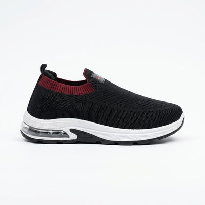 COMMERZA Knit Slip-On Sneaker with Air Cushion Sole – Black & Maroon