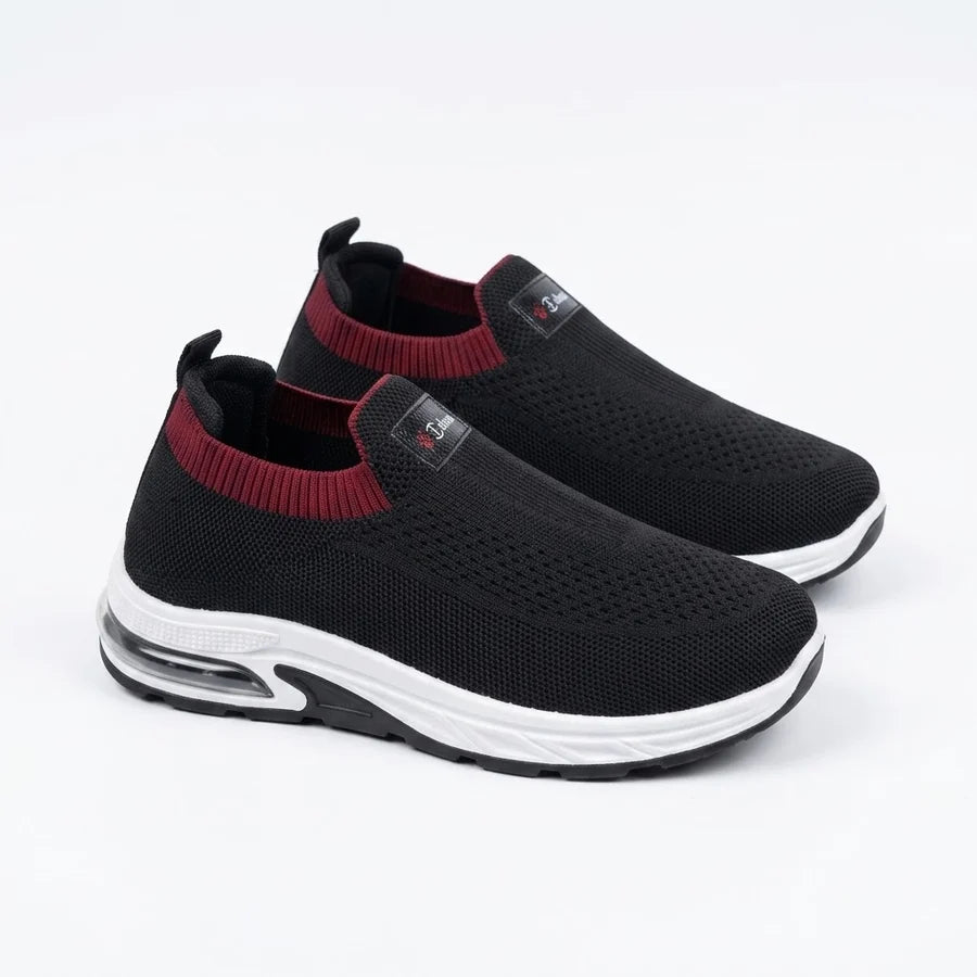 COMMERZA Knit Slip-On Sneaker with Air Cushion Sole – Black & Maroon
