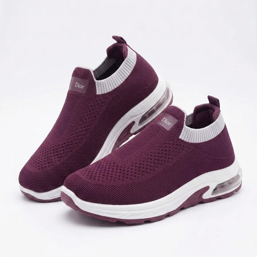 COMMERZA Knit Slip-On Sneaker with Air Cushion Sole – Maroon