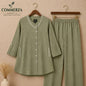 Sage Green Patterned Button-Down Tunic and Trouser Set