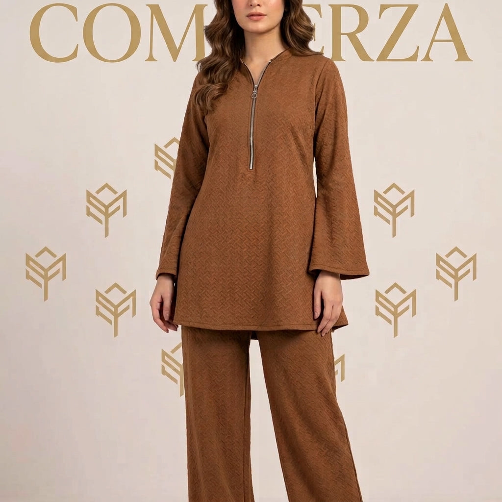 Commerza Mocha Textured Half-Zip Co-ord Set
