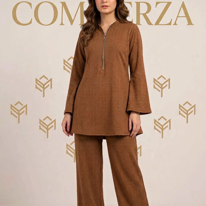 Commerza Mocha Textured Half-Zip Co-ord Set