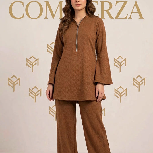 Commerza Mocha Textured Half-Zip Co-ord Set