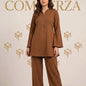 Commerza Mocha Textured Half-Zip Co-ord Set