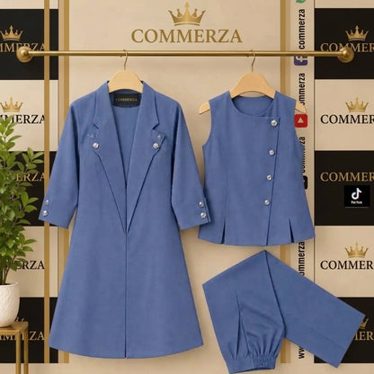 Commerza Slate Blue Three-Piece Blazer, Vest, and Trouser Set