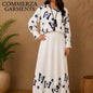 White and Navy Blue Butterfly Print Two-Piece Overlay Maxi Dress Set