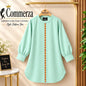 Mint Green Mandarin Collar Embroidered Tunic Shirt