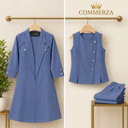 Commerza Slate Blue Three-Piece Blazer, Vest, and Trouser Set