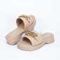 COMMERZA Chic Quilted Platform Slides with Gold Chain Accent – Nude Beige