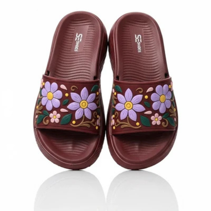COMMERZA Floral Embroidered Platform Slides – Maroon