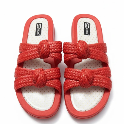 COMMERZA Double Braided Knot Platform Slides – Red