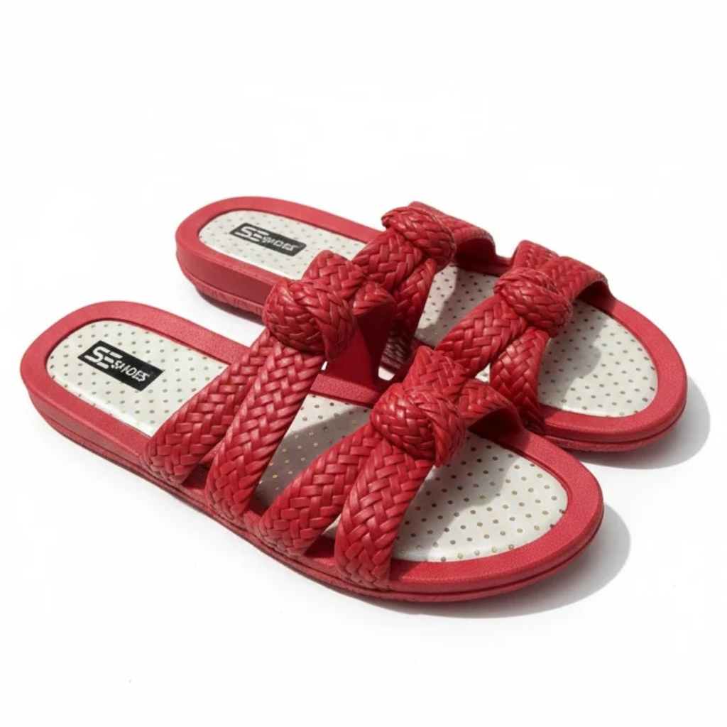 COMMERZA Double Braided Knot Platform Slides – Red