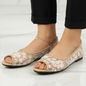 COMMERZA Floral Lace Peep-Toe Flats – Beige
