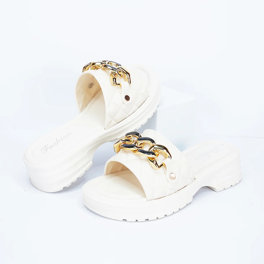 Chic Quilted Chain-Accent Slide Sandals
