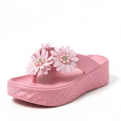 COMMERZA Floral Embellished Platform Thong Sandals – Pink