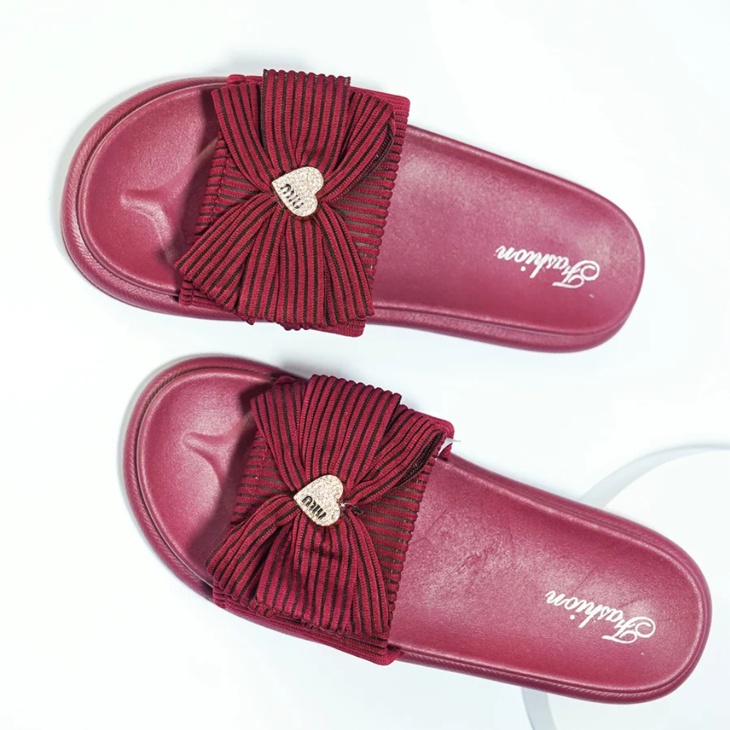 COMMERZA Ribbed Bow Platform Slides – Maroon