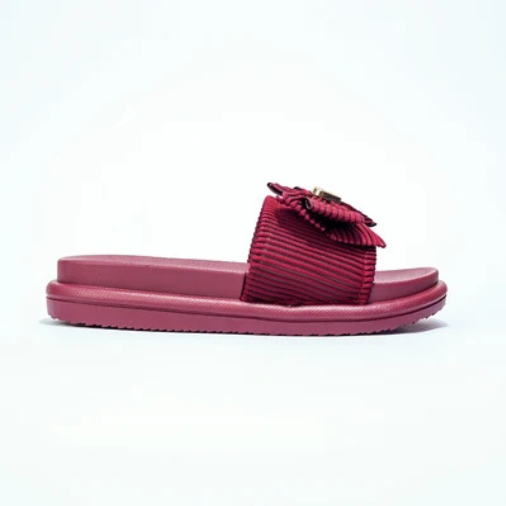 COMMERZA Ribbed Bow Platform Slides – Maroon