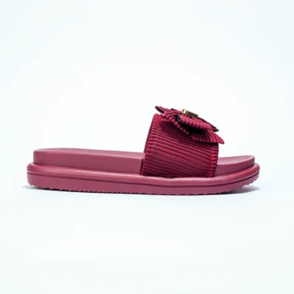 COMMERZA Ribbed Bow Platform Slides – Maroon