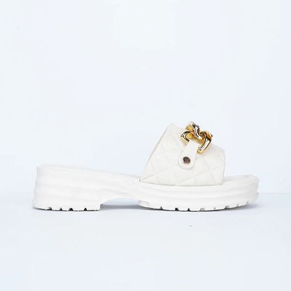 Chic Quilted Chain-Accent Slide Sandals
