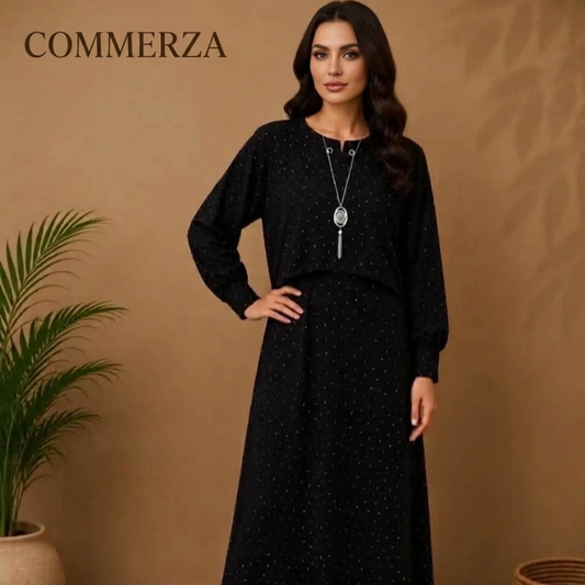 Black Shimmer Two-Piece Overlay Maxi Dress Set