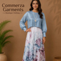 Ice Blue and Purple Floral Print Two-Piece Overlay Maxi Dress Set