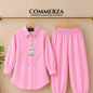 Pastel Pink Embellished Collared Shirt and Trouser Set
