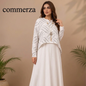 White Abstract Print Layered Overlay Maxi Dress Set
